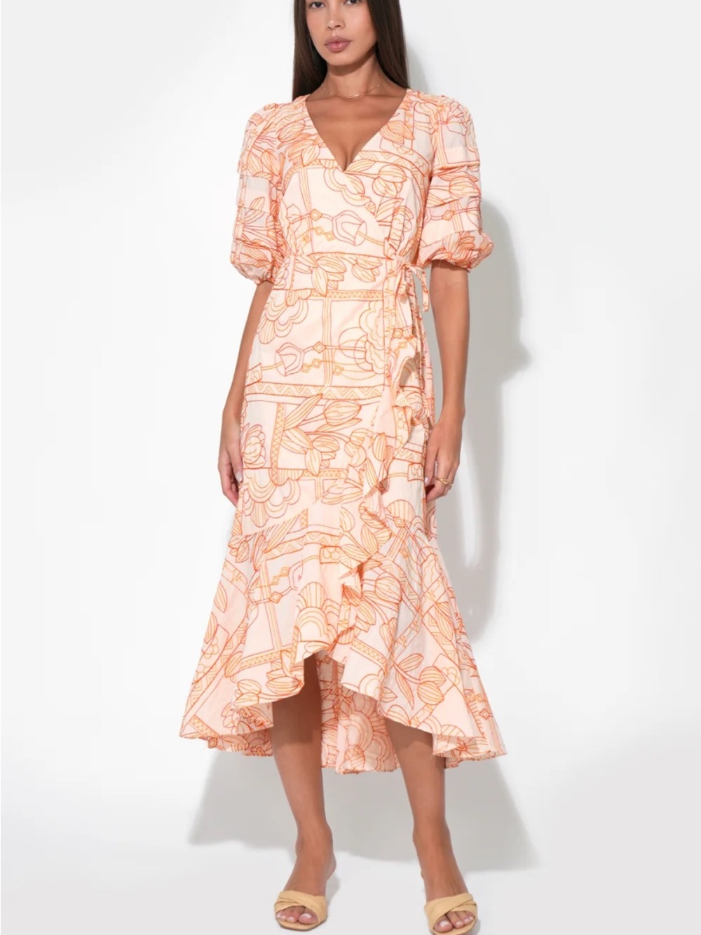 Adelyn Rae Peach & Coral Floral High-Low Wrap Dress
